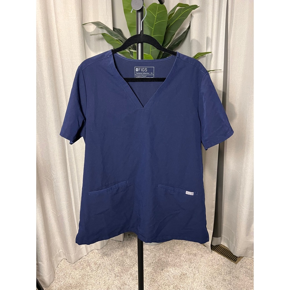 FIGS Technical Collection Navy Blue V-Neck Scrub Top Womens XL Short Sleeve
